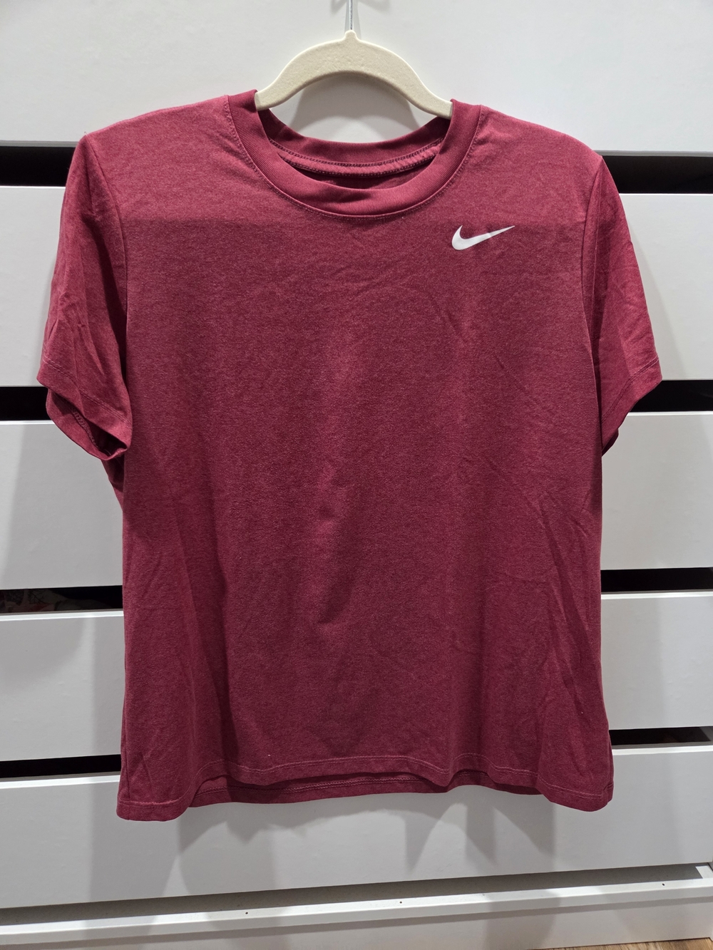 Nike Short Sleeve Dri Fit Crew Tee in Burgundy with White Swoosh